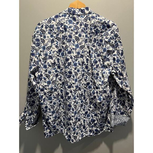 Duchamp London Shirt Mens XXL Button Up Down Flip Cuff Blue White Paisley - Picture 5 of 6